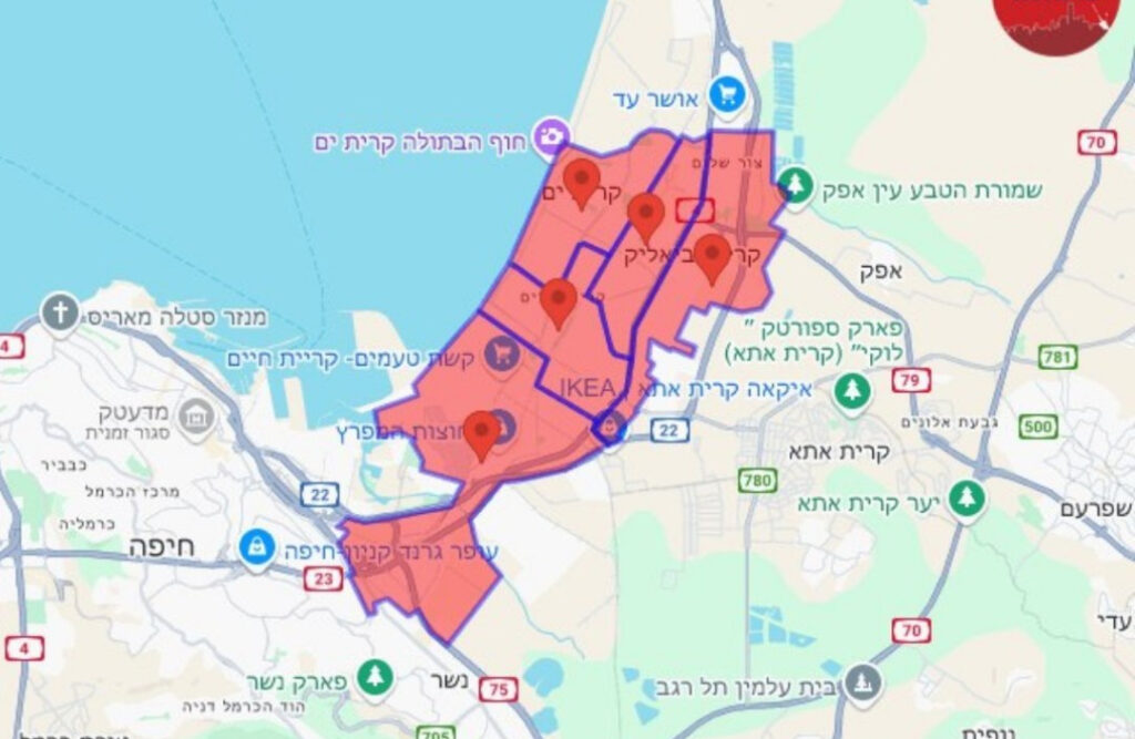 מפת התרעות חיפה קריות 8.10.24